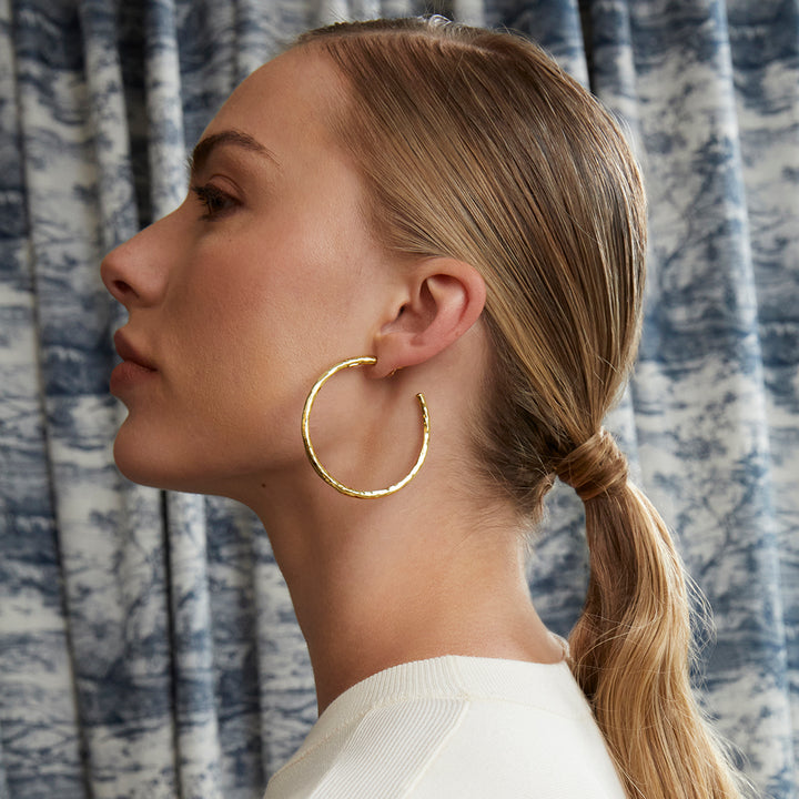 Thin Large Hammered Hoop Earrings