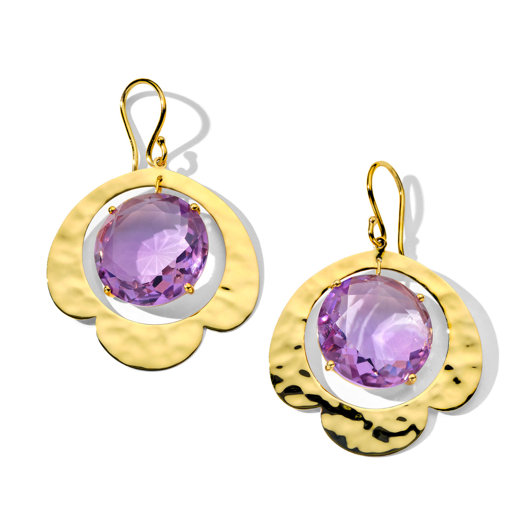 Rainbow Crinkle Large Round Stone Earrings in Amethyst