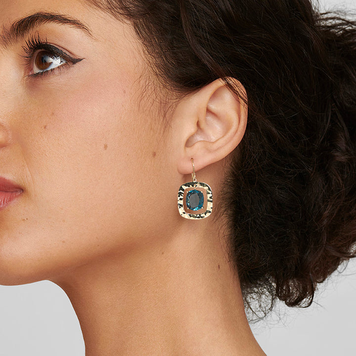 Crinkle Earrings with Medium Cushion Stone