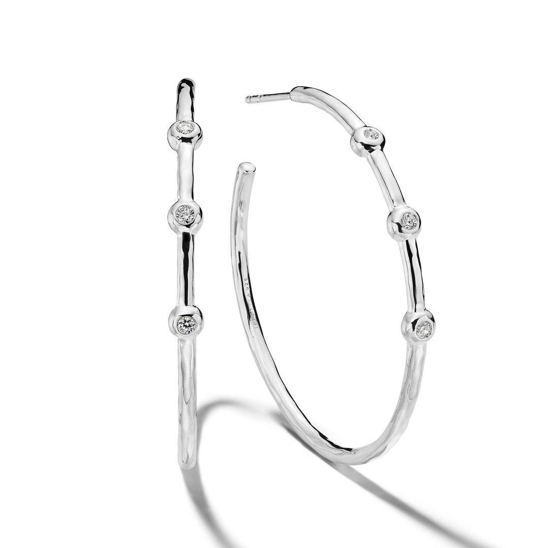 3-Stone Hammered Hoop Earrings (0.17ctw)