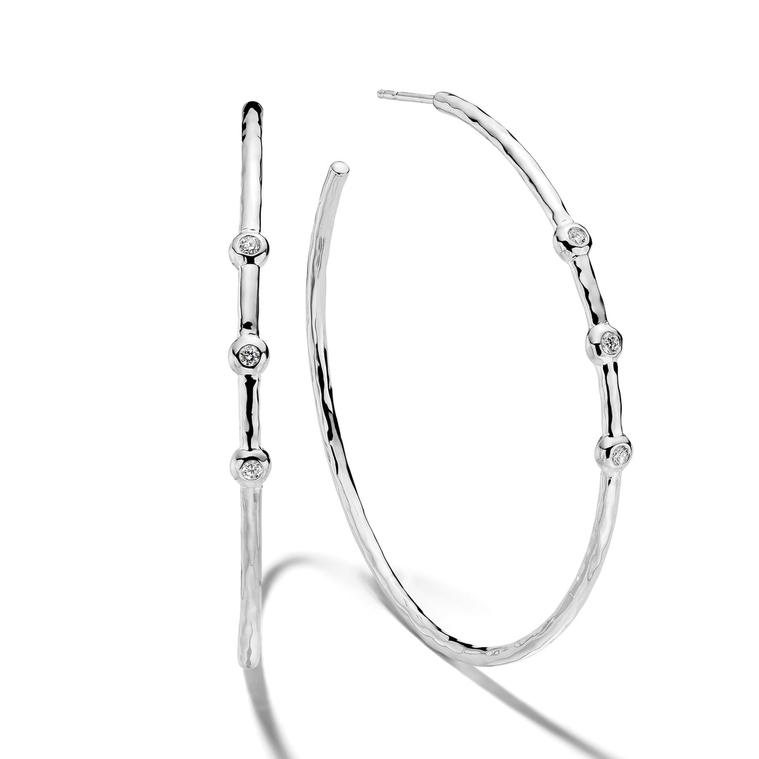 Large 3-Stone Hammered Hoop Earrings (0.17ctw)