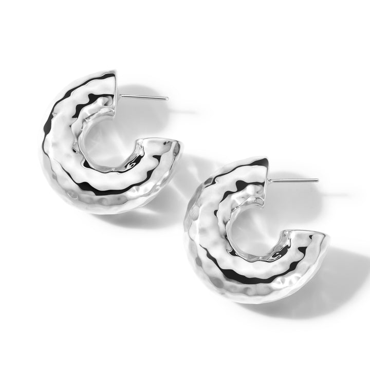 Thick Hammered Round Hoop Earrings