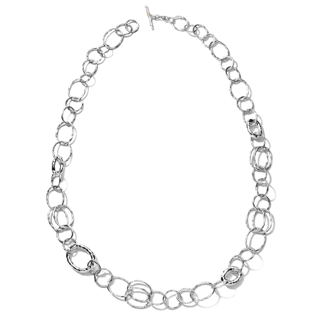 Long Hammered Bastille Link Chain Necklace