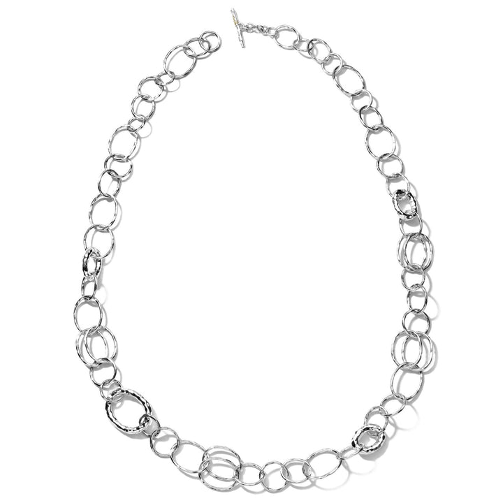 Long Hammered Bastille Link Chain Necklace