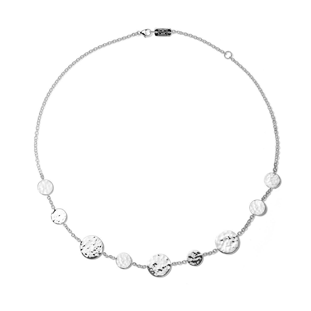 Crinkle Hammered Circle Station Necklace