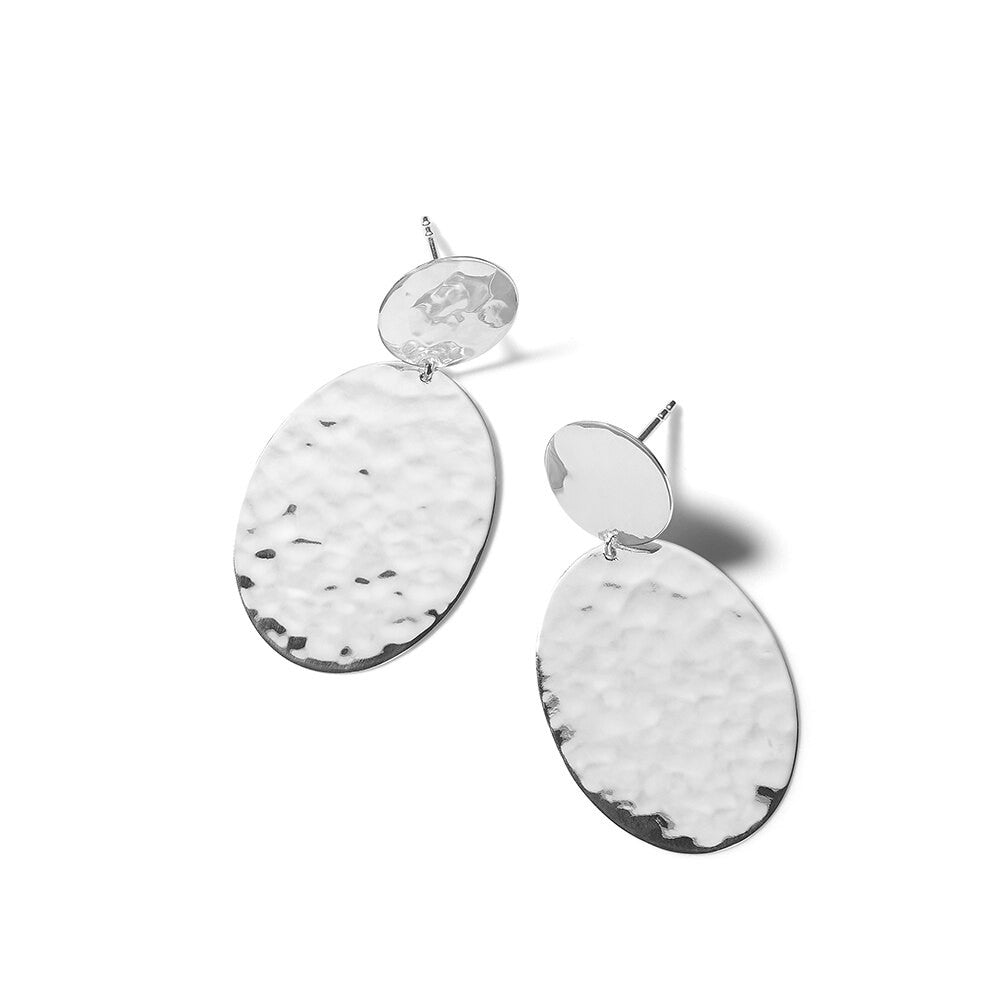 Crinkle Hammered Oval Snowman Earrings